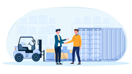 Businessmen shaking hands making cargo insurance dealのイラスト素材