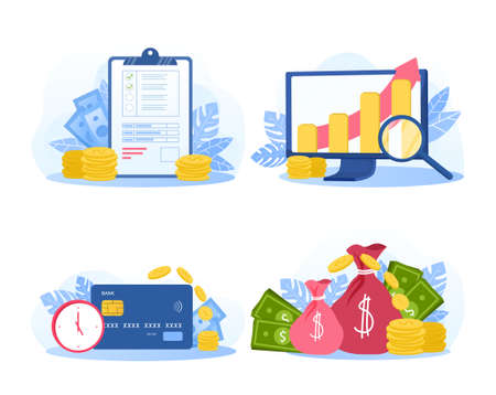 Set of money saving illustrationsのイラスト素材