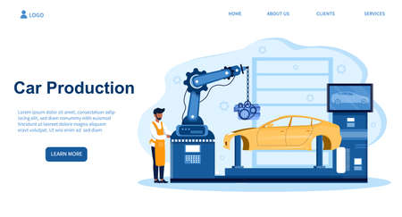 Black mechanic is managing process of automated car productionのイラスト素材