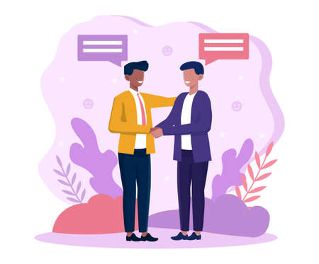 Two multiracial male characters shaking handsのイラスト素材