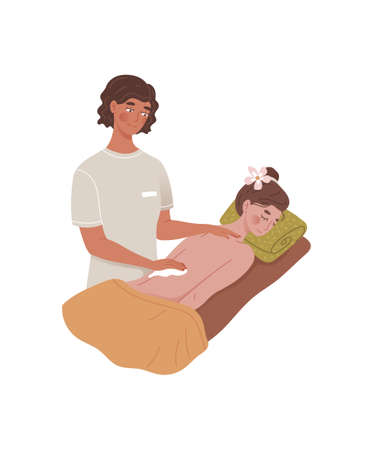 Masseur doing massage the womanのイラスト素材