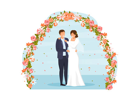 Cute wedding couple of bride and groomのイラスト素材