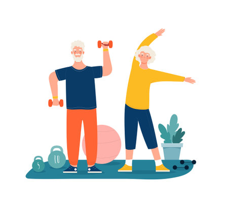 Elderly couple have sports activity, exercisingのイラスト素材