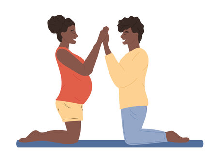 Couple of man and pregnant woman doing yogaのイラスト素材