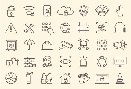 Security - outline web icon set, icons collectionのイラスト素材