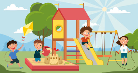 Children on the playground illustrationのイラスト素材