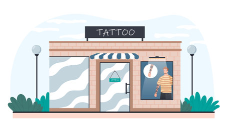 tattoo salon exterior from outdoorsのイラスト素材