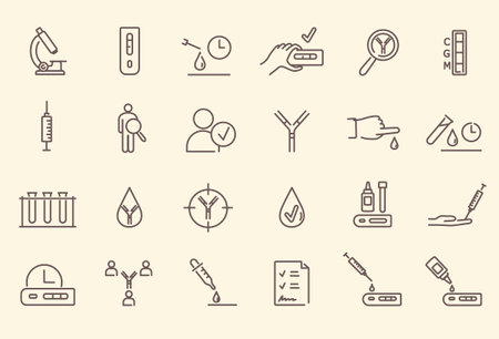 Simple set of black and white outline antibody test iconsのイラスト素材