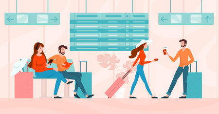 Girl and boy in airport lounge vector illustrationのイラスト素材