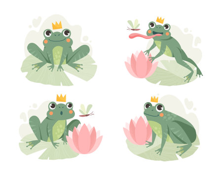 Frog stalking and huntingのイラスト素材