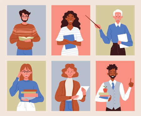 Diverse multiracial teacher charactersのイラスト素材