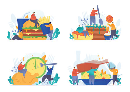 Fast food or junk food addiction conceptのイラスト素材