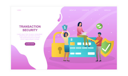 Male and female characters are working on transaction securityのイラスト素材