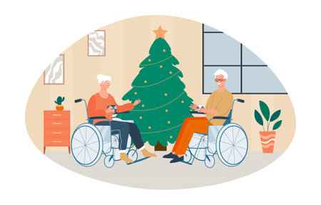 Elderly couple is celebrating holiday togetherのイラスト素材
