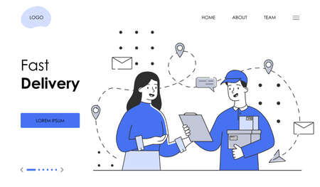 Male character delivering parcel for womanのイラスト素材