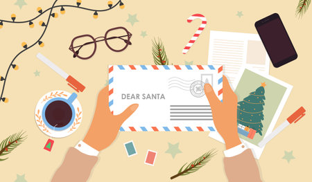 Hands are holding a letter to Santa Clausのイラスト素材