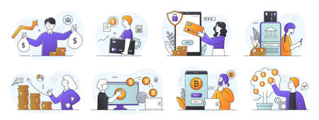 Finance, investment and banking concept with eight financial activitiesのイラスト素材