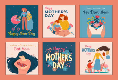 Six designs for Mothers Day greeting cards with textのイラスト素材