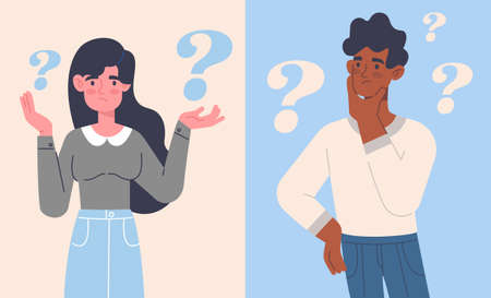 Set of a man and woman making choices or decisionsのイラスト素材
