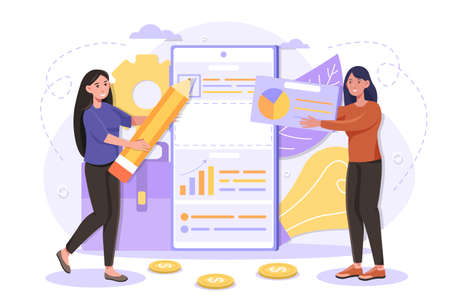 Ui ux designer is working on business planning appのイラスト素材