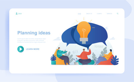 Male and female characters are sitting together and planning ideasのイラスト素材