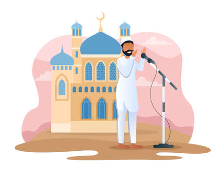 Male muslim character is calling to prayerのイラスト素材
