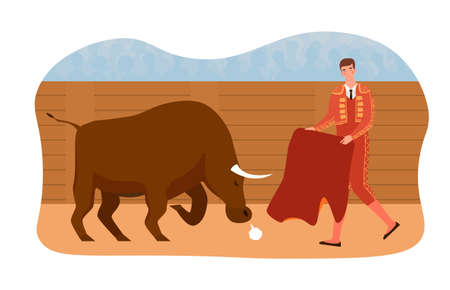 Bullfighting composition with toreador and bullのイラスト素材