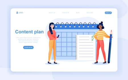 Two female characters are planning content togetherのイラスト素材