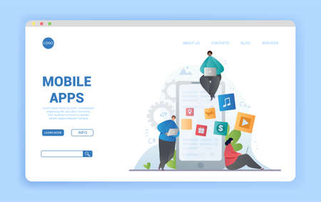 Mobile apps concept with smartphone screen with app iconsのイラスト素材