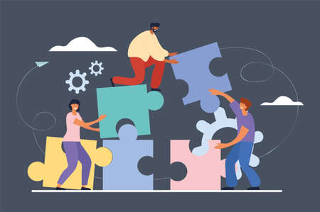 Business teamwork and cooperation concept with puzzle piecesのイラスト素材