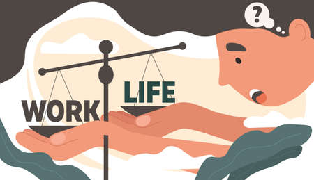 Businessman trying to balance his work Time and Home Lifeのイラスト素材