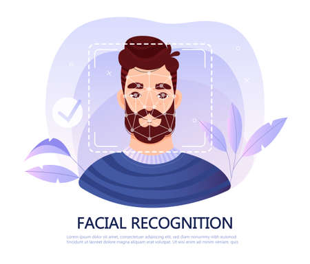 Face recognition technology concept with screen mapping a manのイラスト素材