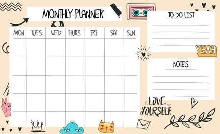 Monthly Planner template with individual days and notesのイラスト素材