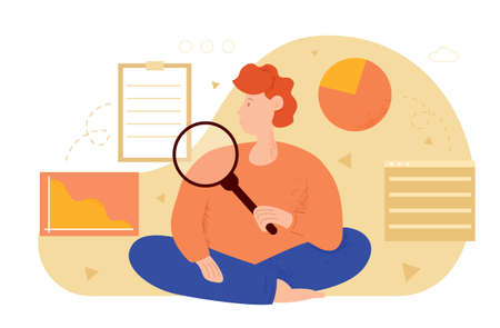 Man is searching, analyzing and auditing processesのイラスト素材