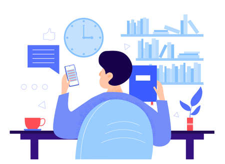 student prepare to exam interrupted by mobile callのイラスト素材