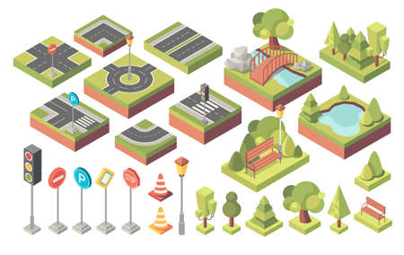 Vector isometric city street partsのイラスト素材