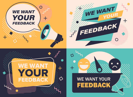 Set of four different designs requesting Feedback for a service or productのイラスト素材