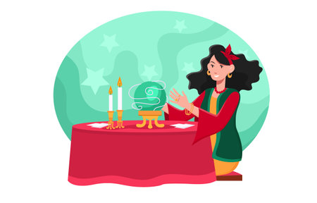 Women are telling future by seeing crystal ballのイラスト素材