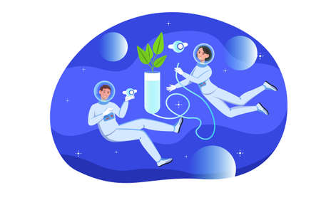 Astronauts researching plant growing technologyのイラスト素材