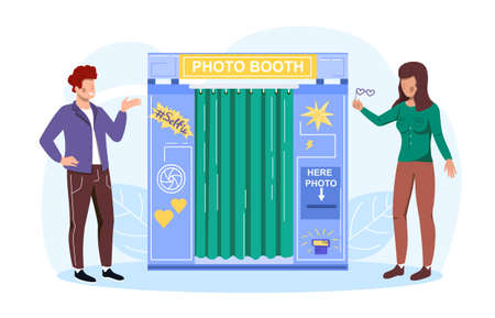 Couple decide to make joint photo in photoboothのイラスト素材
