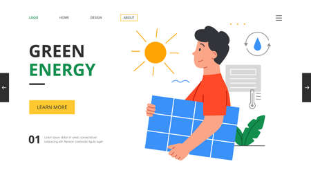 Young man holding solar panelのイラスト素材