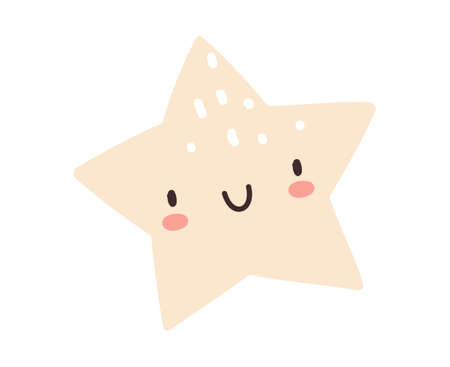 Cute sticker of white star with happy face on white background.のイラスト素材