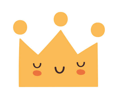 Cute sticker of yellow crown with cheerful face on white backgroundのイラスト素材