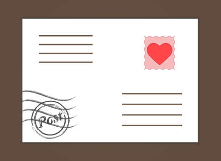 Cute white sealed envelope with heart stamp on brown backgroundのイラスト素材