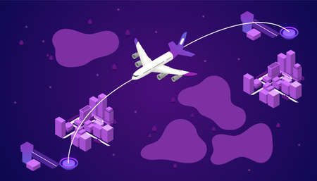 Airplane line path of air plane flight route illustrationのイラスト素材