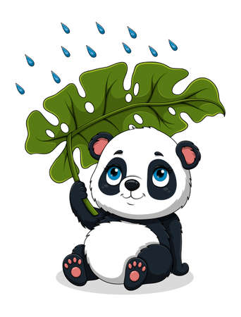 Panda sitting under palm leaf illustrationのイラスト素材