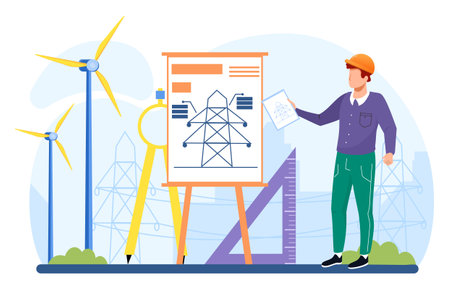 Construction work on power plant station buildingsのイラスト素材