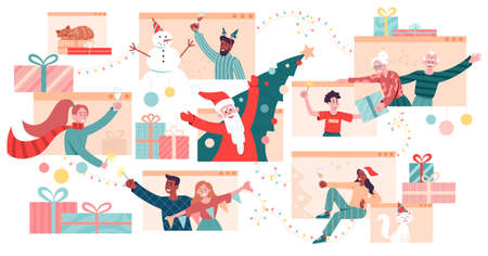 People celebrating Christmas and New Yearのイラスト素材