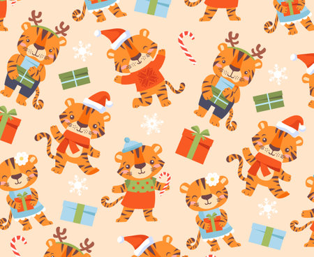 Funny cute tigers backgroundのイラスト素材