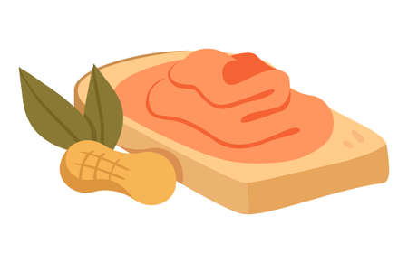 Sticker of little cute bread slice with organic vegan peanut butter on white backgroundのイラスト素材